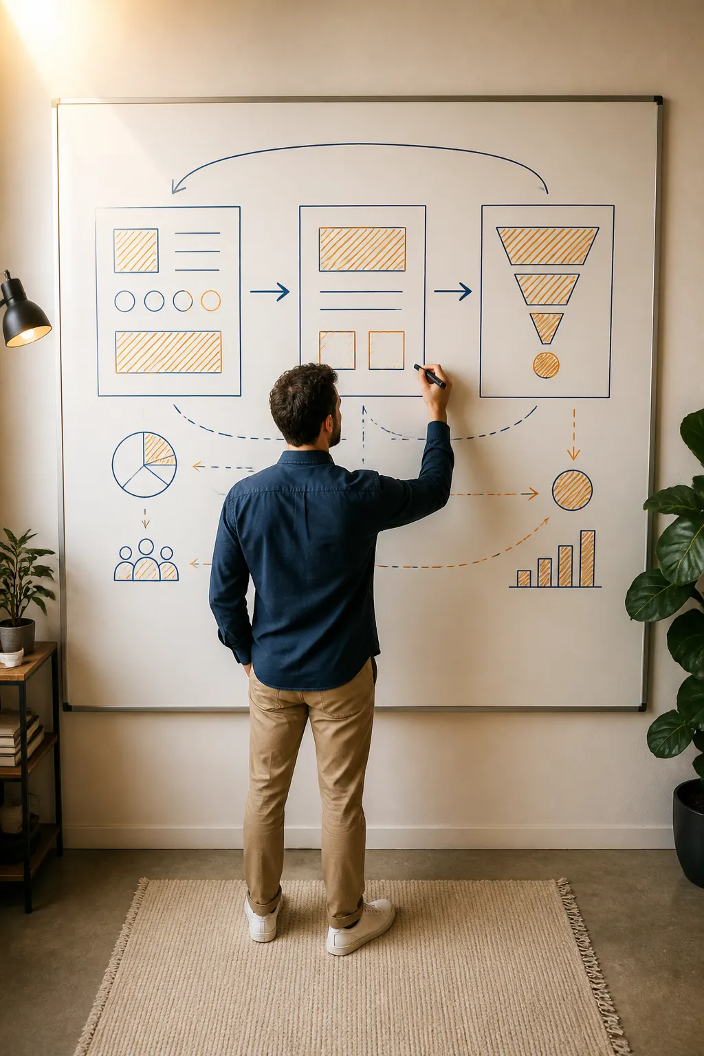 Strategic growth system planning on a whiteboard